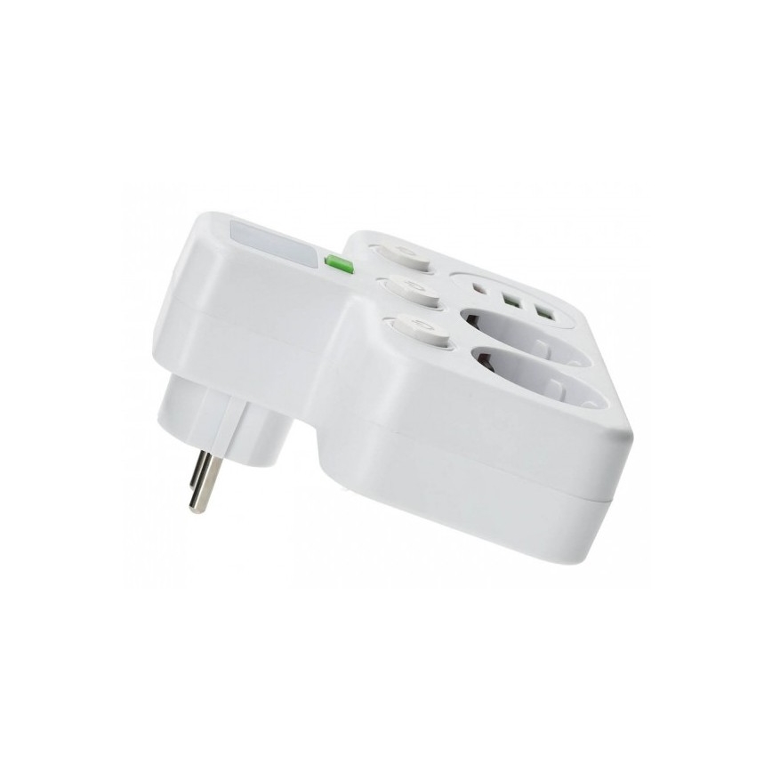 Grenuttag med strömbrytare och LED-belysning LINEA PRO 2 uttag + 3x USB A/C SCHUKO 4000K vit