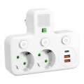 Grenuttag med strömbrytare och LED-belysning LINEA PRO 2 uttag + 3x USB A/C SCHUKO 4000K vit