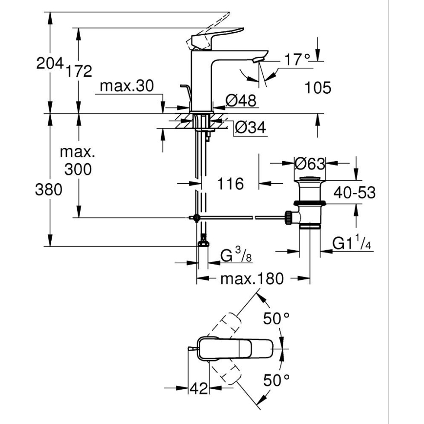 GROHE 1018320000 - Tvättställsblandare DICE M, blank krom