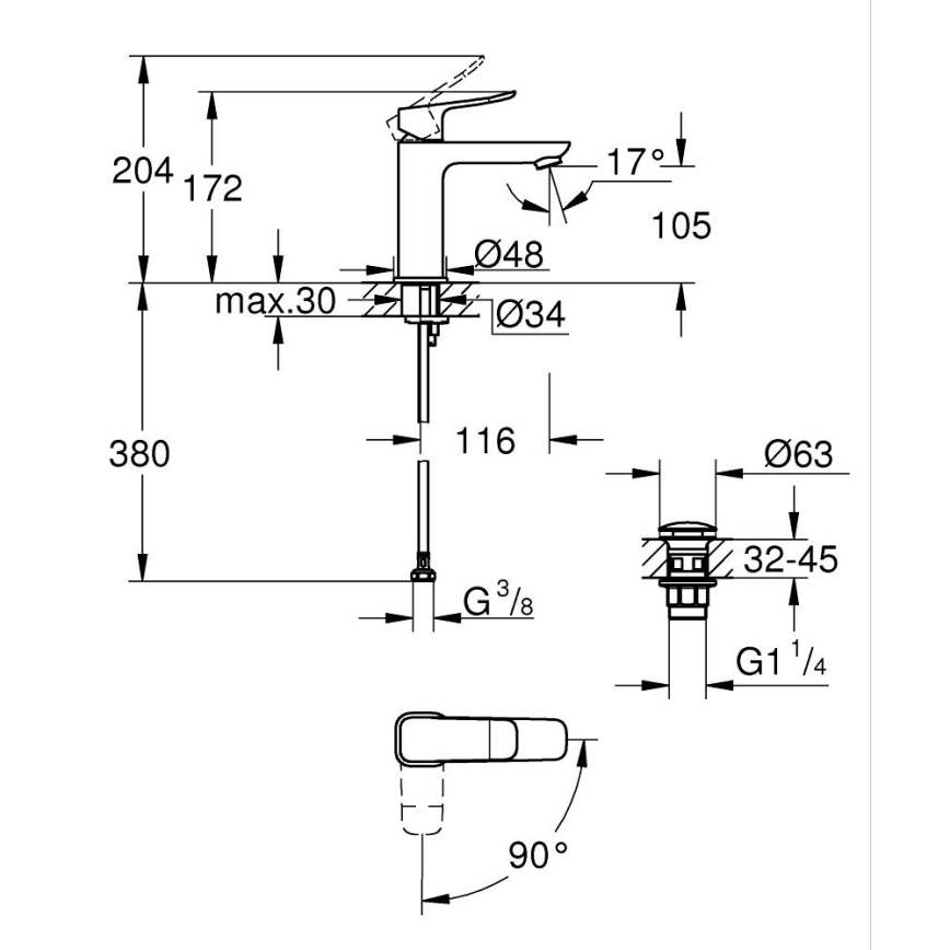 GROHE 1018360000 - Tvättställsblandare DICE M blank krom