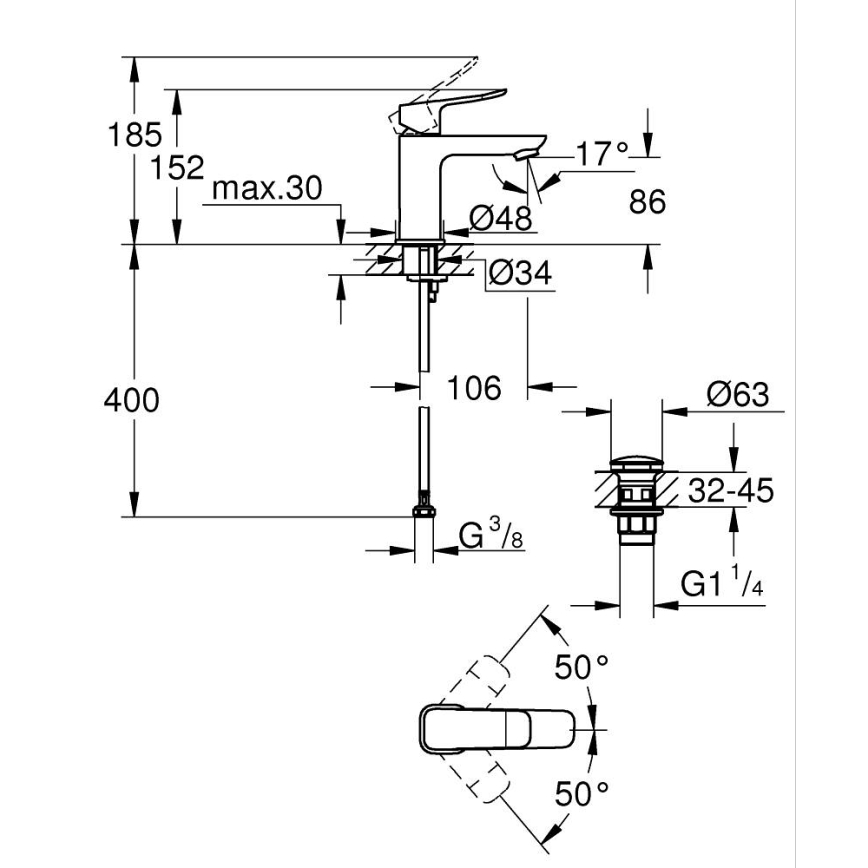 GROHE 1018572430 - Tvättställsblandare DICE S svart