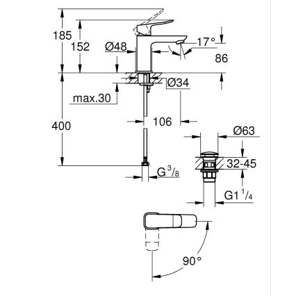 GROHE 1018612430 - Tvättställsblandare DICE S svart