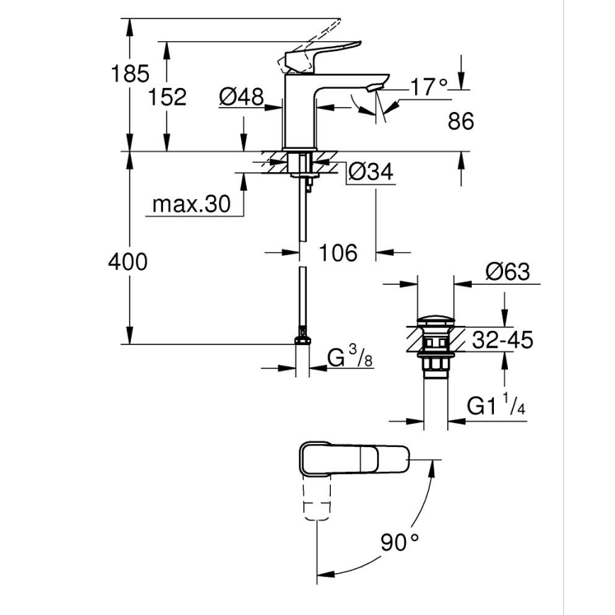 GROHE 1018612430 - Tvättställsblandare DICE S svart