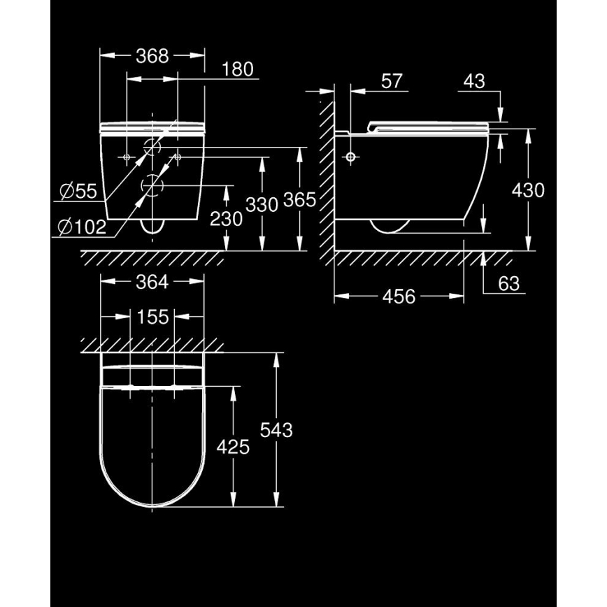 GROHE 103848SH00 - Vägghängt WC START ROUND CERAMIC 368 × 543 mm ren vit