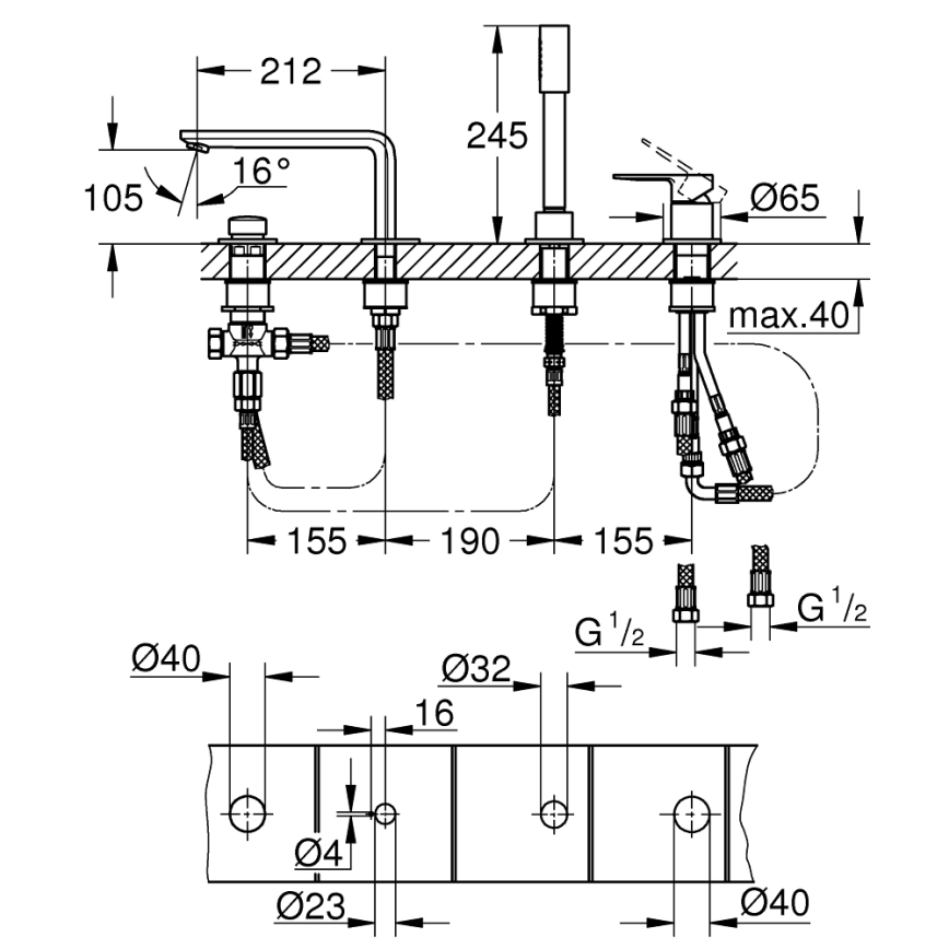 GROHE 19577001 - Fyrhåls badkarsblandare LINEARE i blank krom