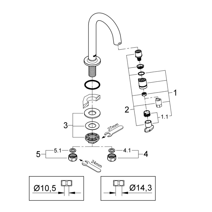 GROHE 20201000 - UNIVERSAL däckmonterad ventil 113 mm, polerad krom