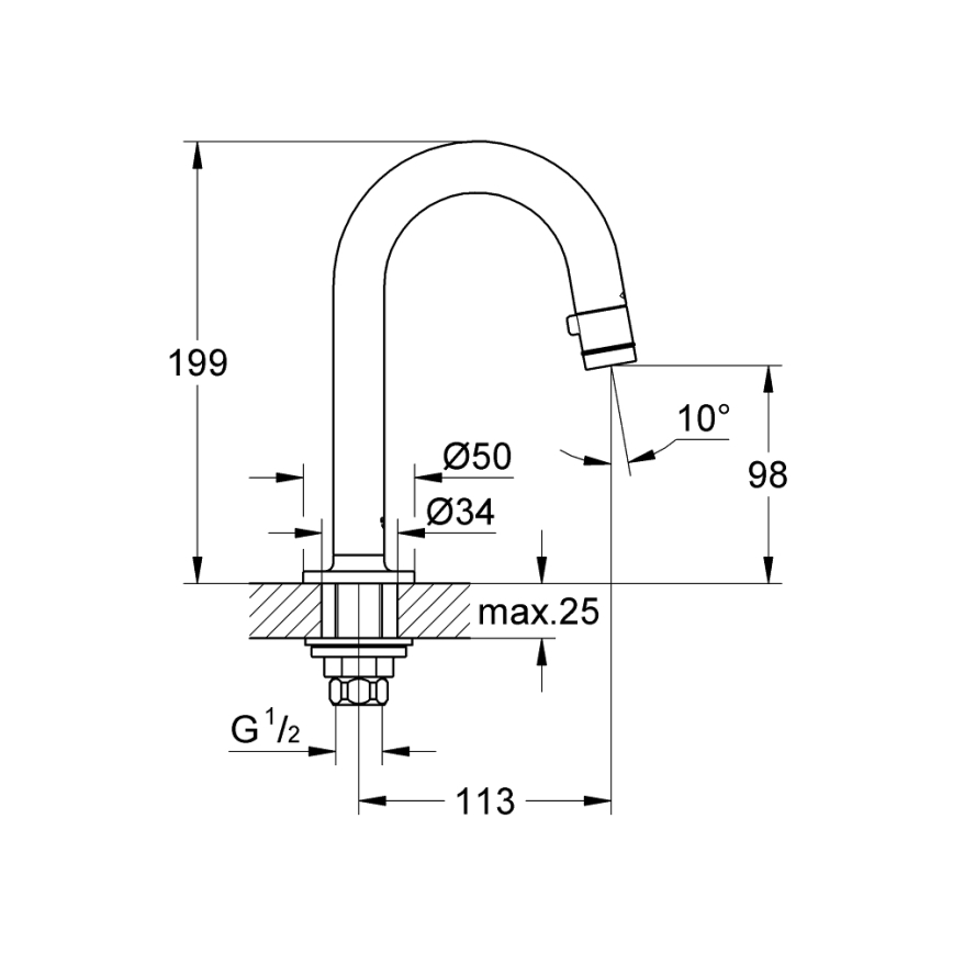 GROHE 20201000 - UNIVERSAL däckmonterad ventil 113 mm, polerad krom
