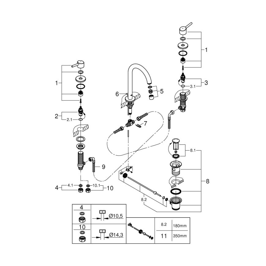 GROHE 20216001 - Tvättställsblandare, 3-håls, CONCETTO DN 15, storlek L, krom