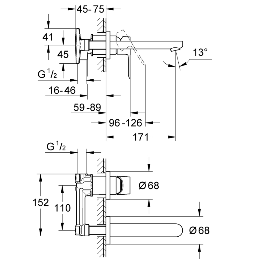 GROHE 20289000 - Tvåhålsblandare till tvättställ BAULOOP 110 mm polerad krom