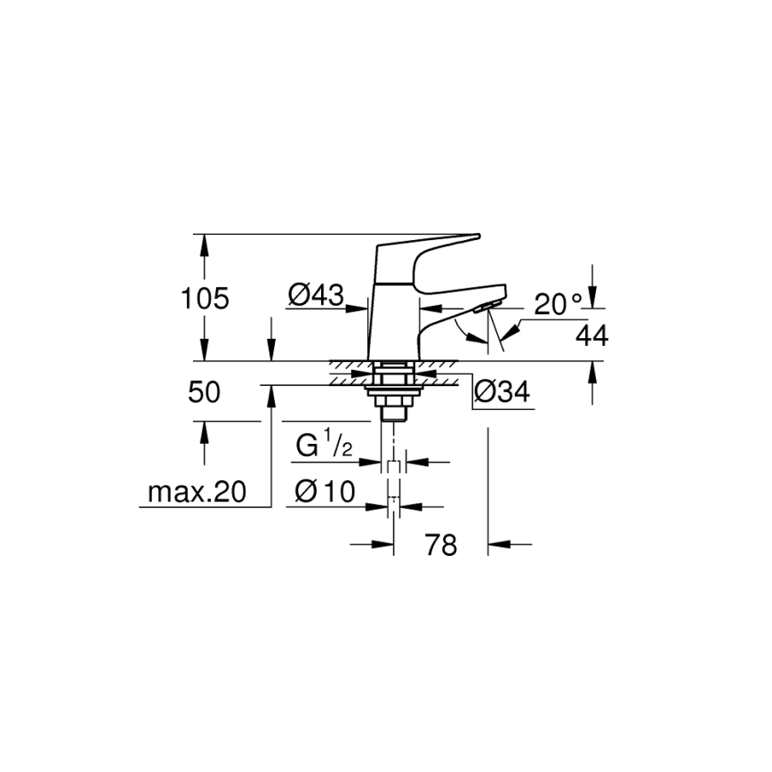 GROHE 20577000 - START FLOW däckmonterad ventil DN 15, polerad krom
