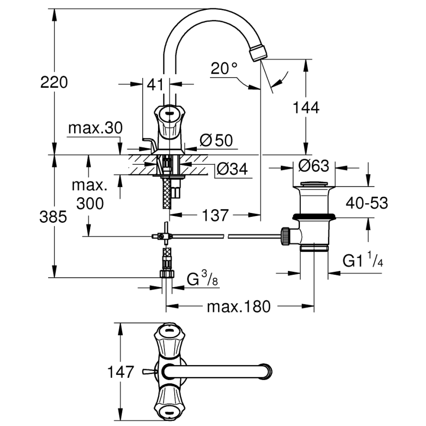 GROHE 21375001 - Tvättställsblandare COSTA L polerad krom