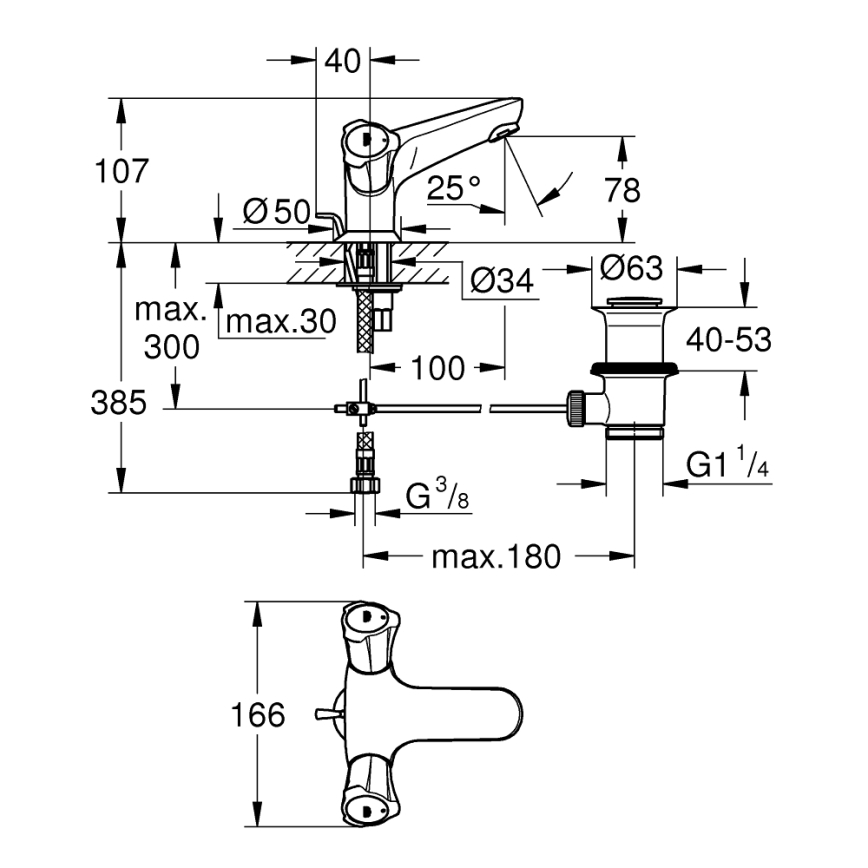 GROHE 21390001 - Tvättställsblandare COSTA L DN 15 i blank krom