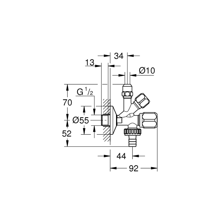 GROHE 22035000 - Kombi-vinkelventil UNIVERSAL DN 15 polerad krom