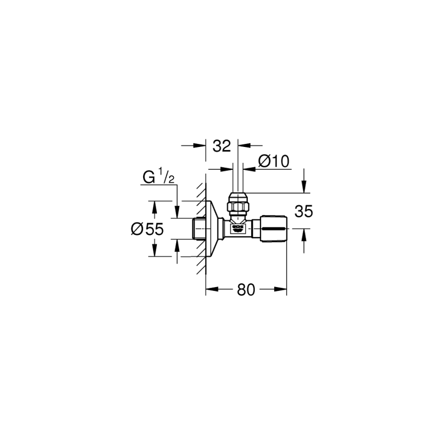 GROHE 22037GN0 - Vinkelventil UNIVERSAL G12” × G38” i mässing