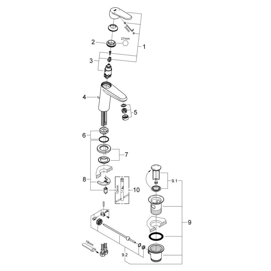 GROHE 23049002 - Tvättställsblandare EURODISC COSMOPOLITAN storlek S krom