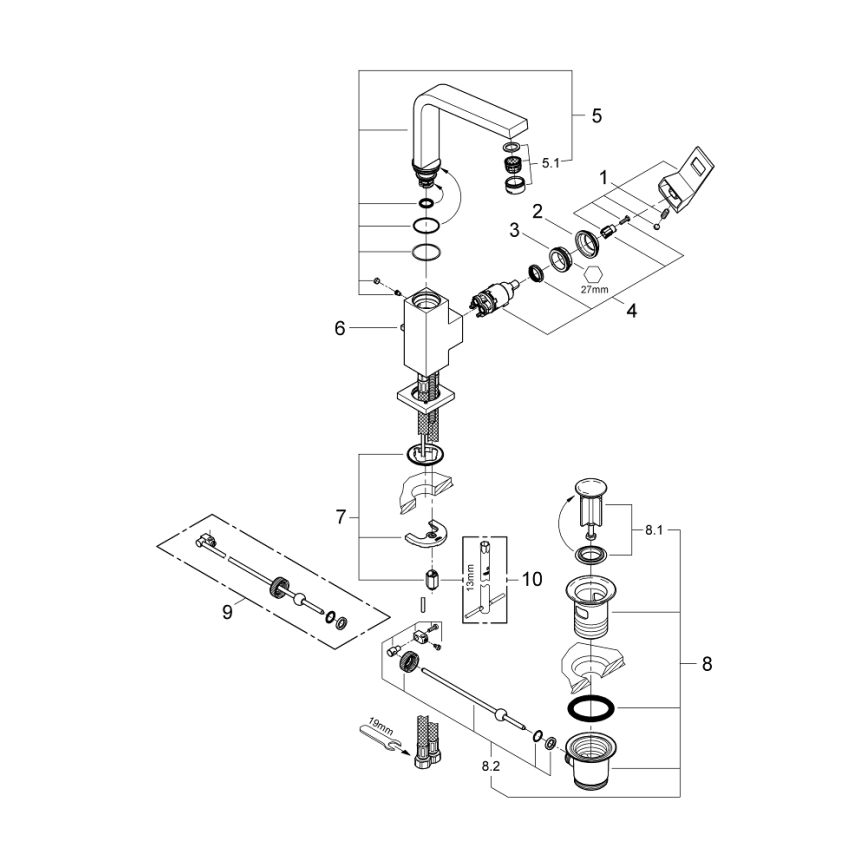 GROHE 2313500E - Tvättställsblandare EUROCUBE, storlek L, blank krom