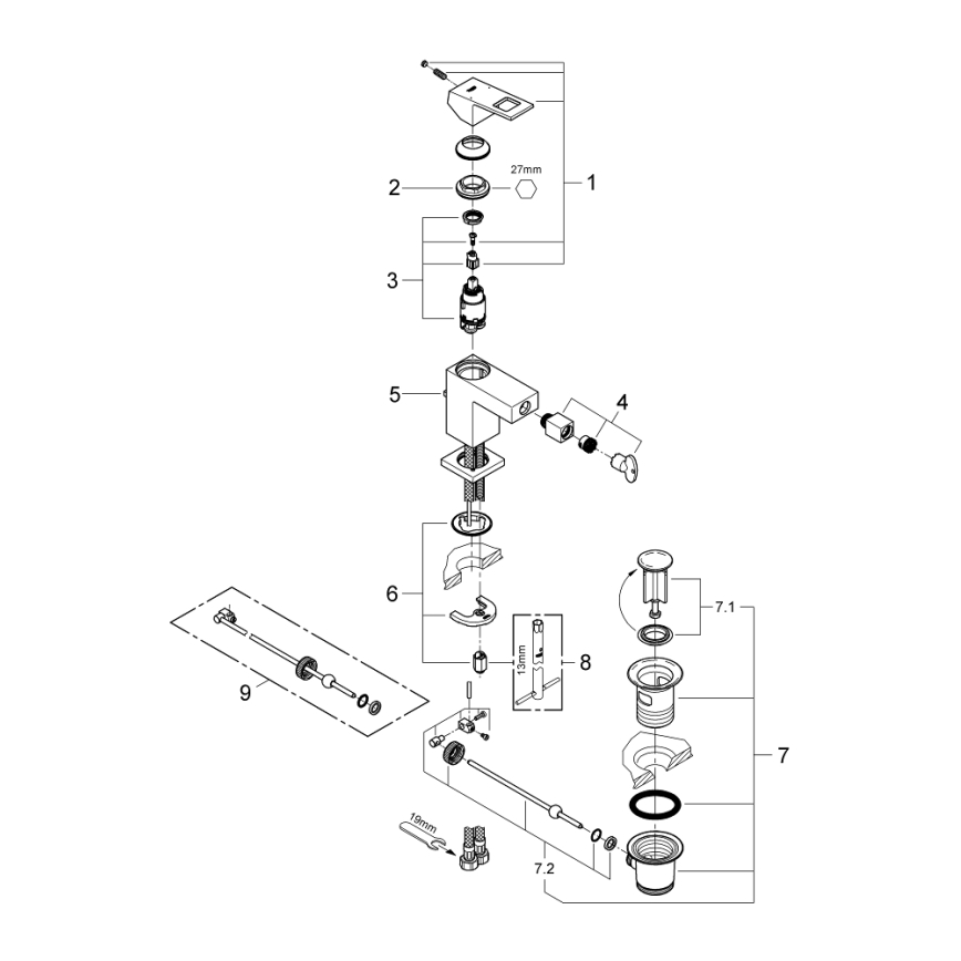 GROHE 23138000 - Bidéblandare EUROCUBE i blank krom