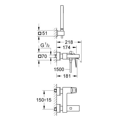 GROHE 23141000 - Badkarsset med EUROCUBE-blandare DN 15 i blank krom
