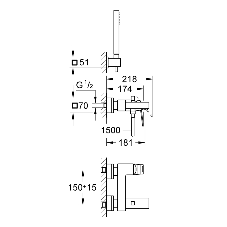 GROHE 23141000 - Badkarsset med EUROCUBE-blandare DN 15 i blank krom