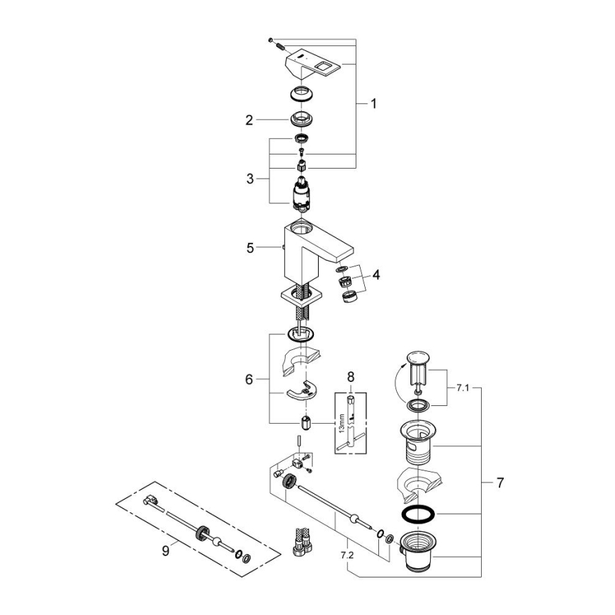 GROHE 2339000E - Tvättställsblandare EUROCUBE DN 15, blank krom