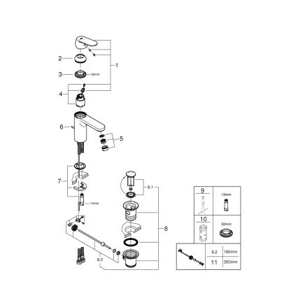 GROHE 2339600E - Tvättställsblandare EUROSMART COSMOPOLITAN DN 15 storlek M krom