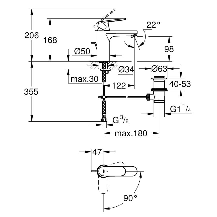 GROHE 2339600E - Tvättställsblandare EUROSMART COSMOPOLITAN DN 15 storlek M krom