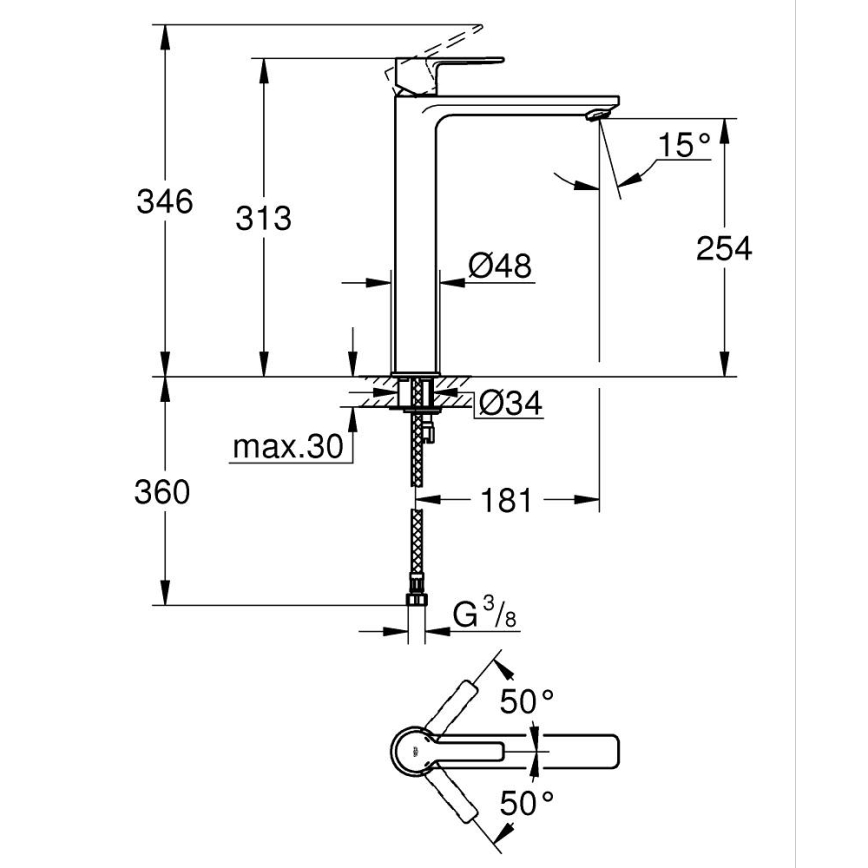 GROHE 23405001 - Tvättställsblandare LINEARE, storlek XL, blank krom