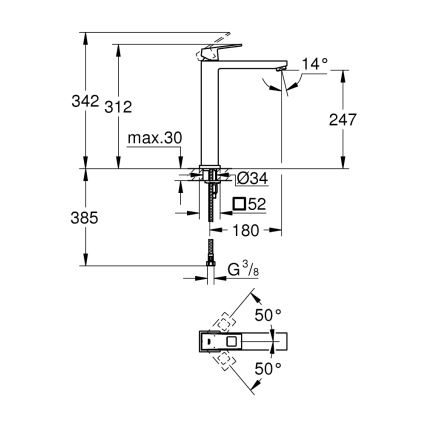 GROHE 23406AL0 - Tvättställsblandare EUROCUBE storlek XL grafit