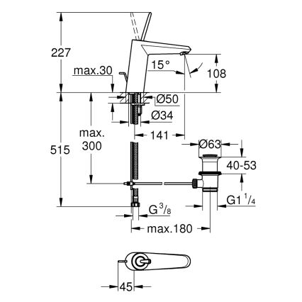 GROHE 23427000 - Tvättställsblandare EURODISC JOY DN 15 storlek M polerad krom