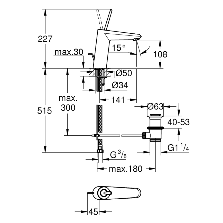GROHE 23427000 - Tvättställsblandare EURODISC JOY DN 15 storlek M polerad krom