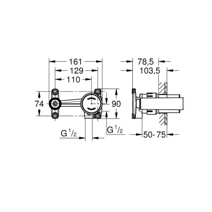 GROHE 23429000 - Inbyggnadskropp för ettgreppsblandare, DN 15, mässing