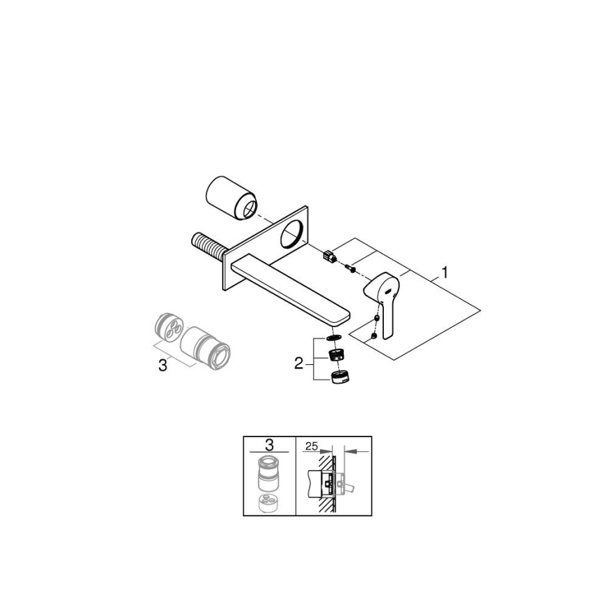 GROHE 23444001 - Tvåhåls tvättställsblandare LINEARE 207 mm i polerad krom