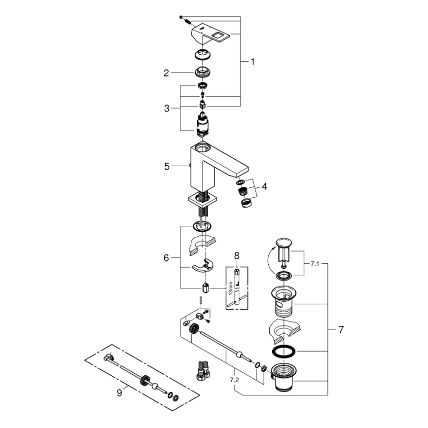 GROHE 23445000 - Tvättställsblandare EUROCUBE, storlek M, blank krom