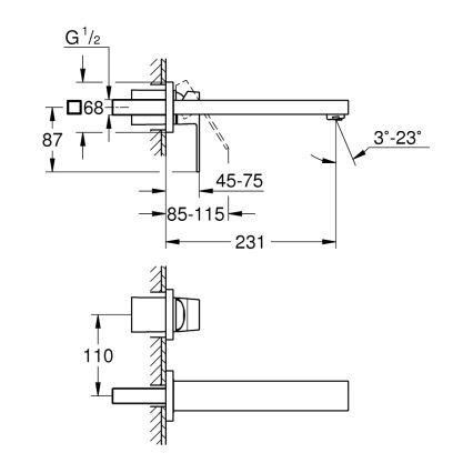 GROHE 23447000 - Tvättställsblandare EUROCUBE 231 mm blank krom