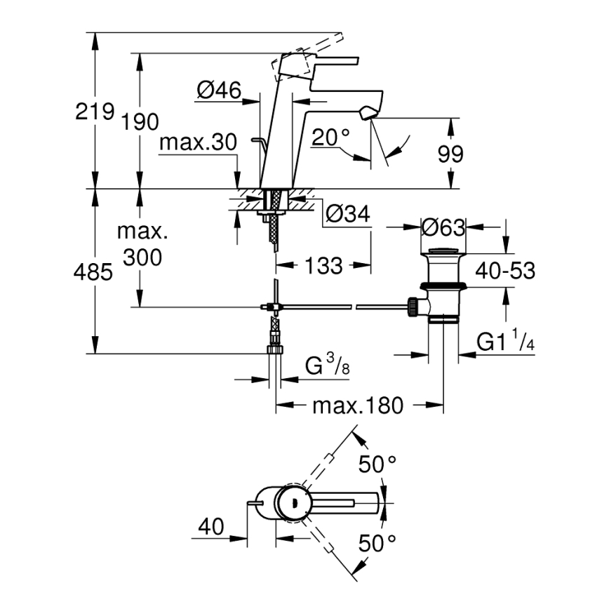 GROHE 23450001 - Tvättställsblandare CONCETTO M polerad krom