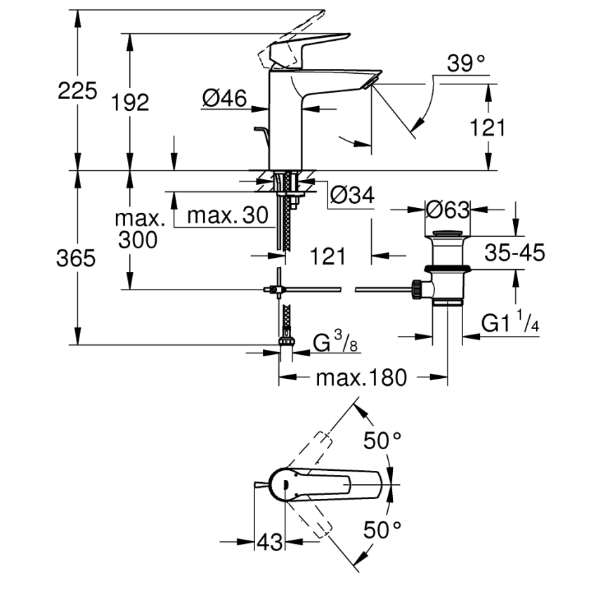 GROHE 234552432 - Tvättställsblandare START 192 mm svart