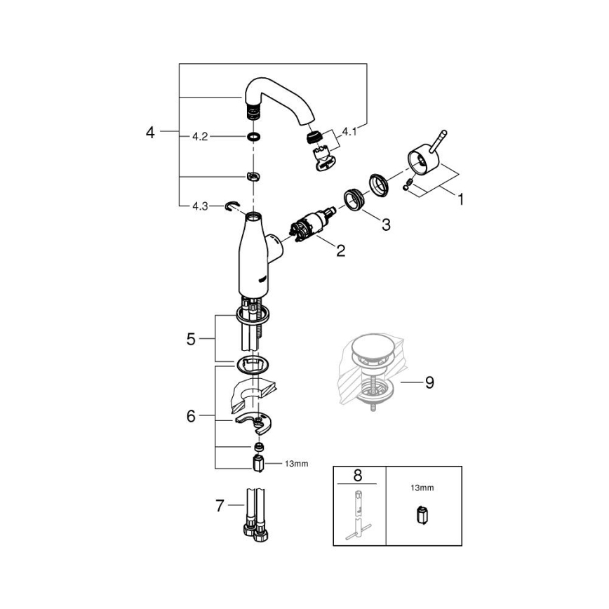 GROHE 23463001 - ESSENCE tvättställsblandare, storlek M, polerad krom