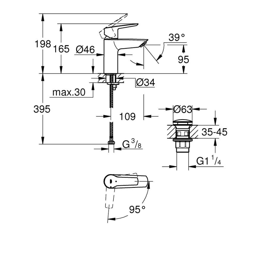 GROHE 235512432 - START tvättställsblandare, storlek S, svart