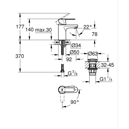 GROHE 23586LS0 - Tvättställsblandare GET storlek S vit