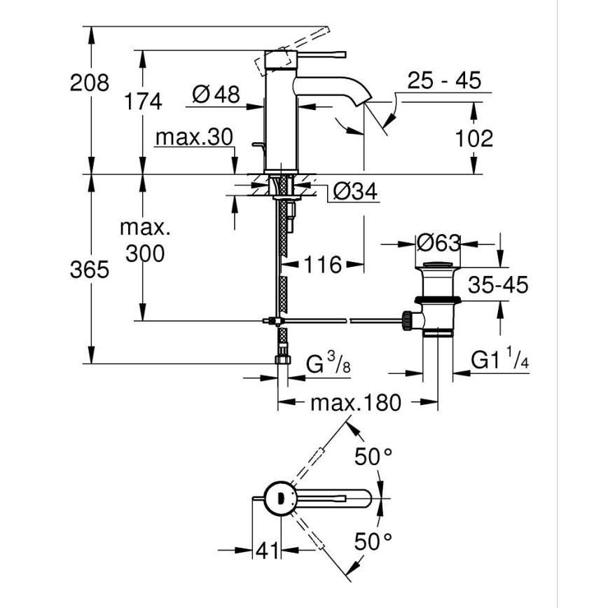 GROHE 23589AL1 - Tvättställsblandare ESSENCE storlek S grafit