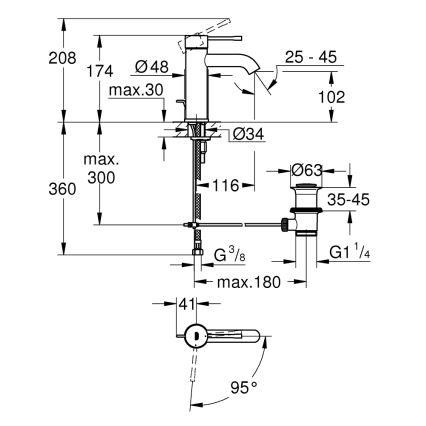 GROHE 23591001 - Tvättställsblandare ESSENCE, storlek S, blank krom