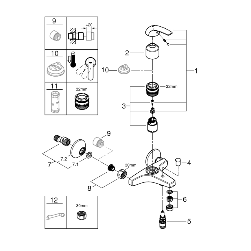 GROHE 23599000 - Badkarsblandare EUROSMART DN 15 polerad krom