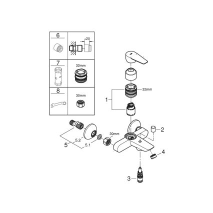 GROHE 23605001 - BAUEDGE badkarsblandare 150±15 mm polerad krom