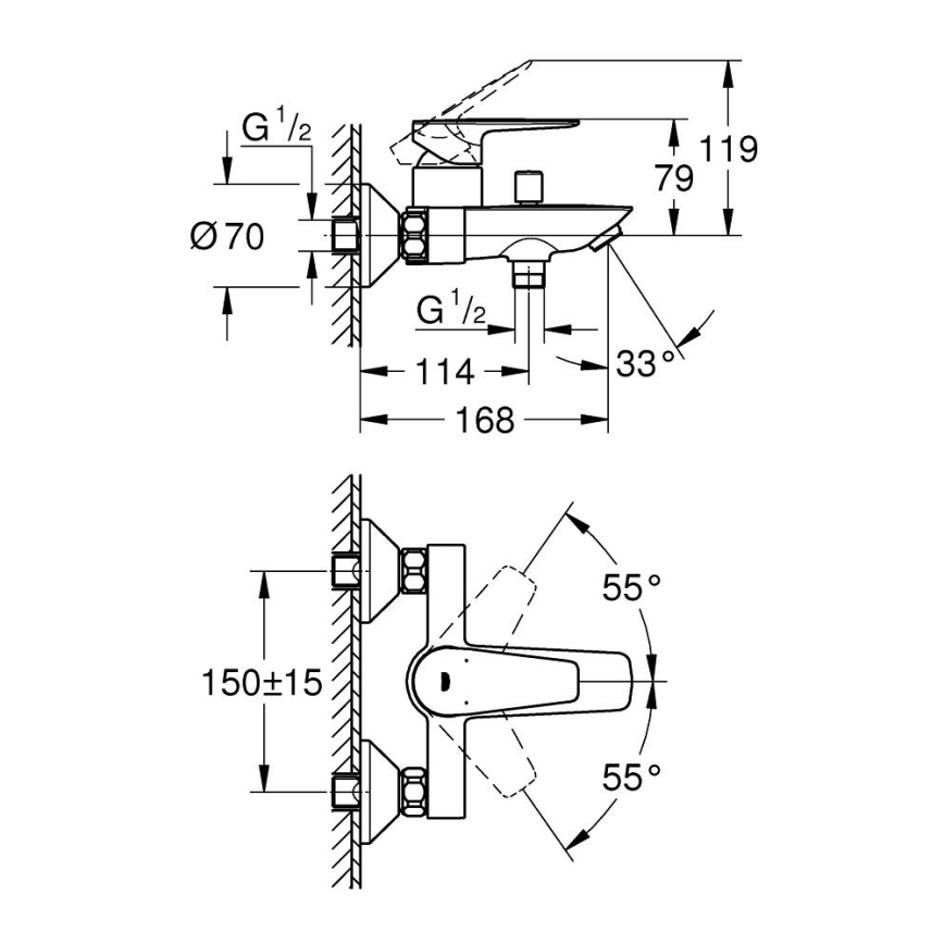 GROHE 23605001 - BAUEDGE badkarsblandare 150±15 mm polerad krom