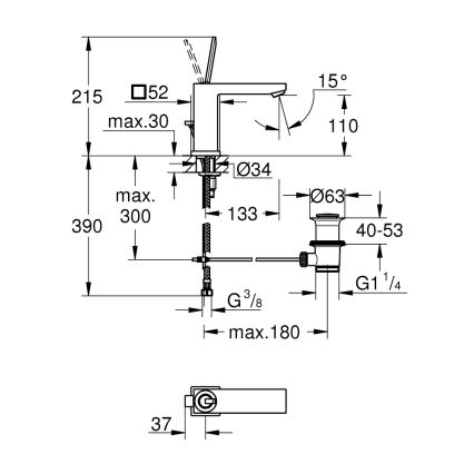 GROHE 23657000 - Tvättställsblandare EUROCUBE JOY storlek M blank krom