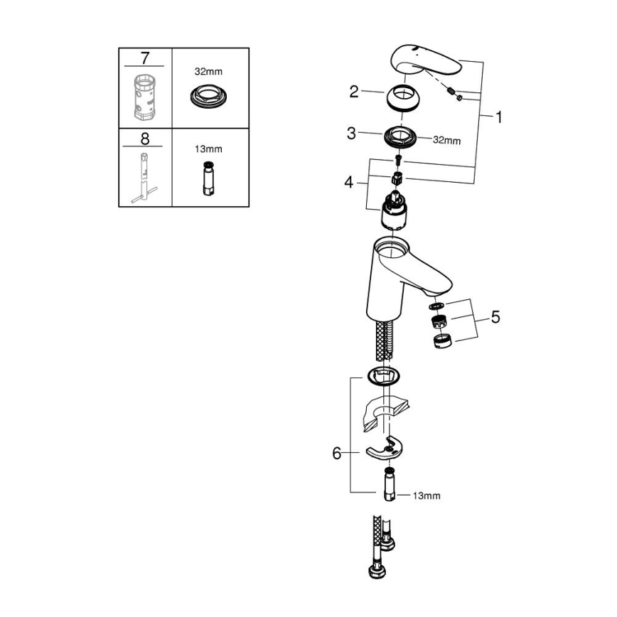 GROHE 23715003 - EUROSTYLE tvättställsblandare, storlek S, blank krom