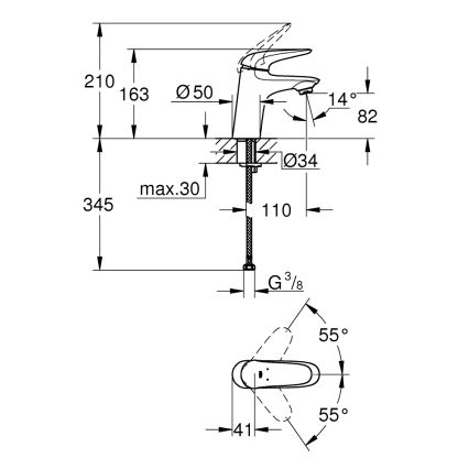 GROHE 23715003 - EUROSTYLE tvättställsblandare, storlek S, polerad krom