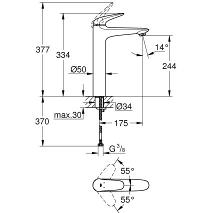 GROHE 23719003 - Tvättställsblandare EUROSTYLE XL, polerad krom
