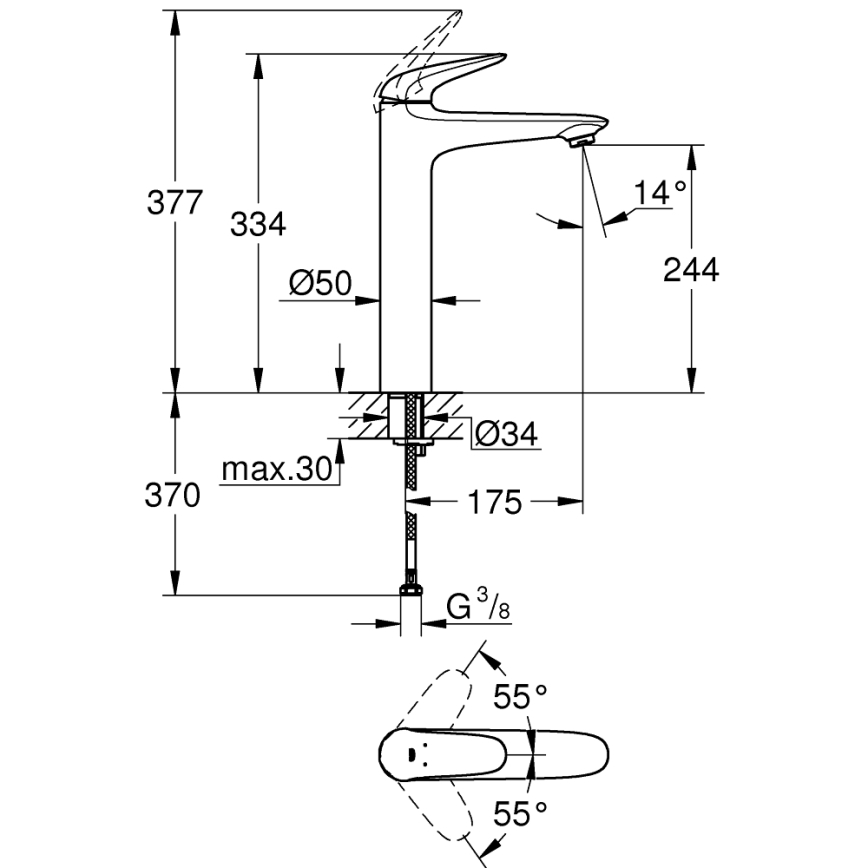 GROHE 23719003 - Tvättställsblandare EUROSTYLE XL, polerad krom