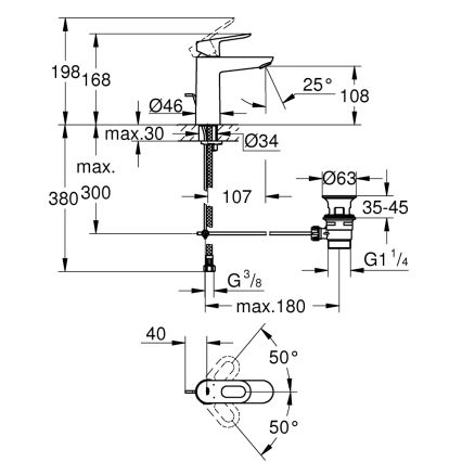 GROHE 23762000 - Tvättställsblandare BAULOOP DN 15, blank krom